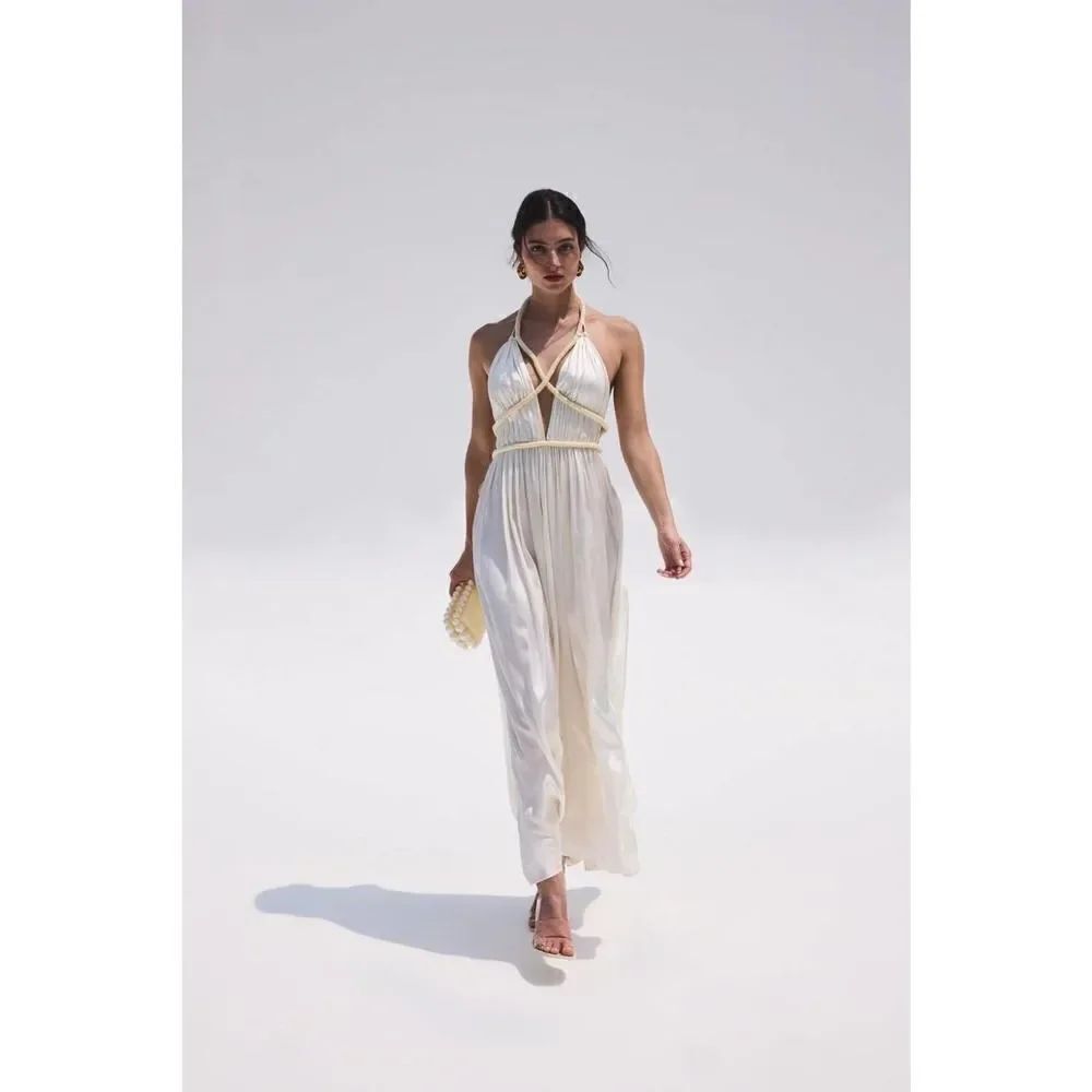 Cult Gaia Silk Salee open-back gown white US8